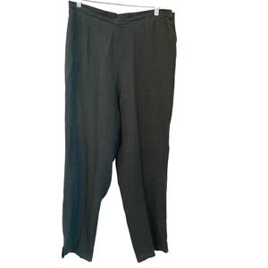 FLAX Womens Size M Forest Green‎ Linen Pants Button Waist Ankle Length